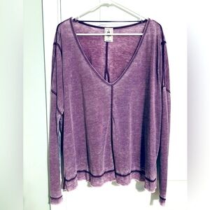 We The Free Purple Oversized V-neck Long Sleeve Tee Shirt.